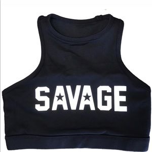 SAVAGE BARBELL HIGH NECK BLACK SPORTS BRA Size M